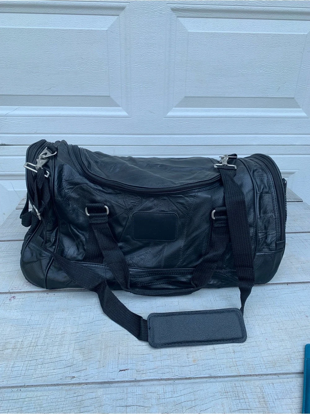 Vintage Seville Black Leather Patchwork Weekender Duffle Travel Bag Gym Pockets